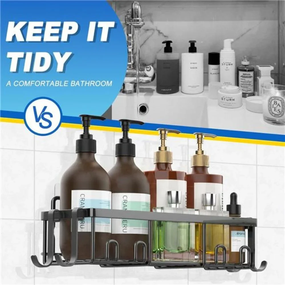 4-Pack Black Stainless Steel Modern Shower Caddy w/ Large Capacity for Bathroom